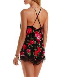 Charlotte Russe Strappy Lace Trim Floral Romper