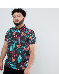 ASOS DESIGN Plus Polo With All Over Floral Print And Tipped Collar