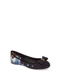Black Floral Satin Ballerina Shoes