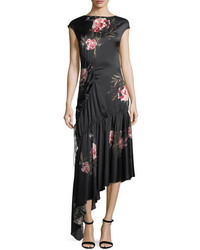 Sachin + Babi Sachin Babi Huma Floral Print Asymmetric Drawstring Satin Cocktail Dress