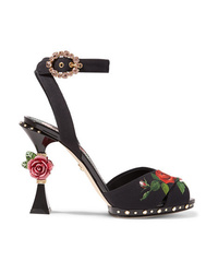 Dolce & Gabbana Embellished Floral Print Charmeuse Sandals