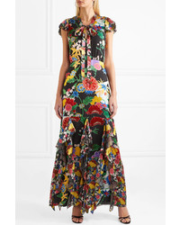 Alice + Olivia Laurette Ruffled Floral Print Satin Maxi Dress