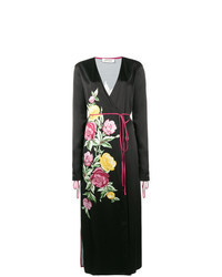Black Floral Satin Midi Dress
