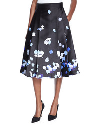 Kate Spade New York Floral Satin Midi Skirt Black