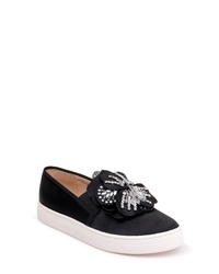 Black Floral Satin Slip-on Sneakers