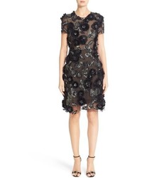 Marchesa Cap Sleeve Tulle Dress With 3d Floral Embellishts