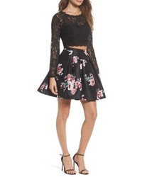Sequin Hearts Floral Lace Two Piece Dress