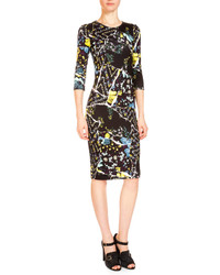 Erdem Allegra Floral Print Crewneck Dress Blackmulti