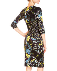 Erdem Allegra Floral Print Crewneck Dress Blackmulti