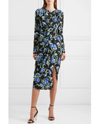 Jason Wu Collection Draped Floral Print Stretch Jersey Dress