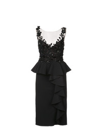 Marchesa Notte Embroidered And Frill Detailed Dress