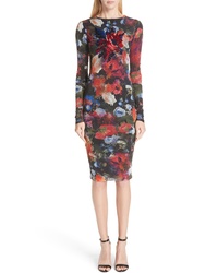 Fuzzi Embroidered Floral Print Tulle Dress