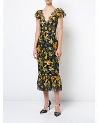 Marchesa Notte Floral Fitted Dress