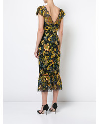 Marchesa Notte Floral Fitted Dress