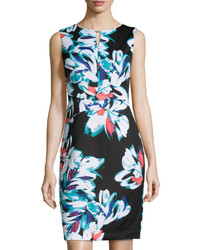 Ellen Tracy Floral Print Fitted Dress Blackmulti