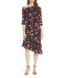 Saloni Lexie Floral Print Silk Off The Shoulder Dress