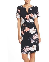 Adrianna Papell Pleated Floral Sheath Dress