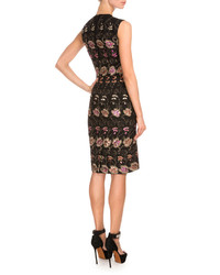 Givenchy Sleeveless Floral Embroidered Sheath Dress Black