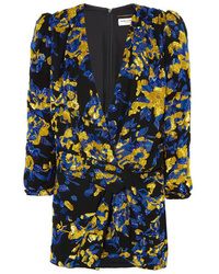 Saint Laurent Draped Embellished Silk De Chine Mini Dress