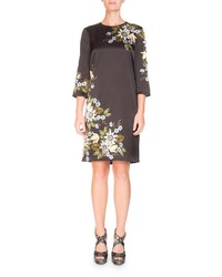 Erdem Emma Elbow Sleeve Silk Shift Dress With Placed Floral Print