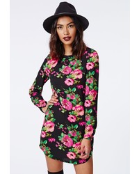 Missguided Alexys Long Sleeved Shift Dress Black Floral