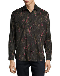 Jared Lang Floral Print Button Front Shirt Black