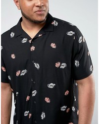 Asos Plus Regular Fit Floral Viscose Shirt With Revere Collar