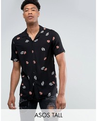 Asos Tall Regular Fit Floral Viscose Shirt With Revere Collar