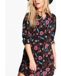 Boohoo Alia Long Sleeve Floral Print Shirt Dress