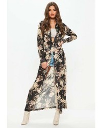 Missguided Black Floral Print Long Sleeve Maxi Shirt Dress