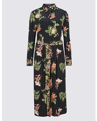 Marks and Spencer Floral Print Long Sleeve Shirt Midi Dress