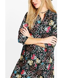 Boohoo Madelline Cluster Floral Shirt Dress
