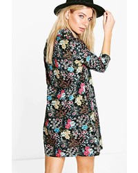 Boohoo Madelline Cluster Floral Shirt Dress