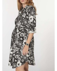 Maternity Black Floral Shirt Dress