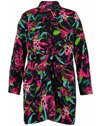 Boohoo Plus Izzy Tropical Floral Print Twist Shirt Dress