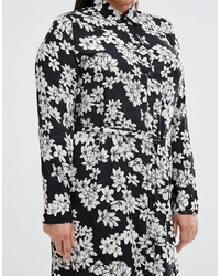 Club L Plus Shirt Dress In Mono Floral Print