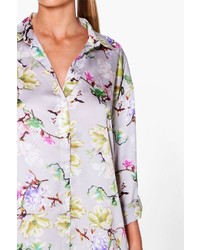 Boohoo Ron Floral Print Satin Shirt Dress