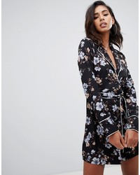 Missguided Shirt Dress In Black Floral