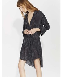 Halston Smocked Cuff Printed Overlay Shirtdress