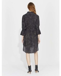 Halston Smocked Cuff Printed Overlay Shirtdress