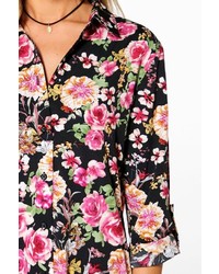 Boohoo Sybil Floral Long Sleeved Shirt Dress