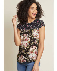 ModCloth Our Playful Attention Floral Top In Xs Short Sleeve Regular Waist