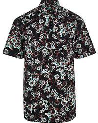 River Island Black Blurred Floral Print Short Sleeve Shirt