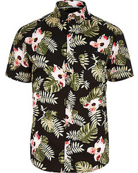 River Island Black Only Sons Hawaiian Leaf Print Shirt