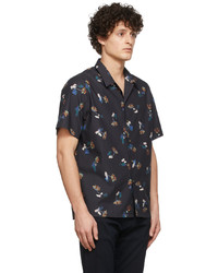 Ps By Paul Smith Black Painted Floral Short Sleeve Shirt