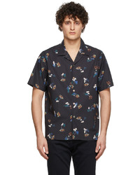 Ps By Paul Smith Black Painted Floral Short Sleeve Shirt