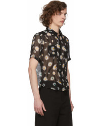 Saint Laurent Black Short Sleeve Flower Shirt