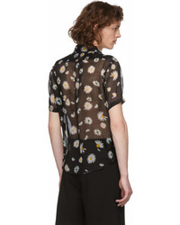 Saint Laurent Black Short Sleeve Flower Shirt