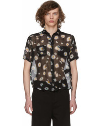 Saint Laurent Black Short Sleeve Flower Shirt