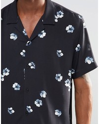 Asos Brand Floral Shirt With Revere Collar And Short Sleeves In Regular Fit